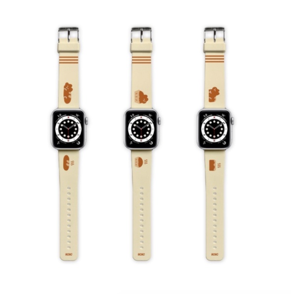 韓國代購 COQUAD 小眾品牌 ins 可愛貓咪麵包 apple watch 通用 5 6 7代 蘋果手錶替換矽膠錶帶