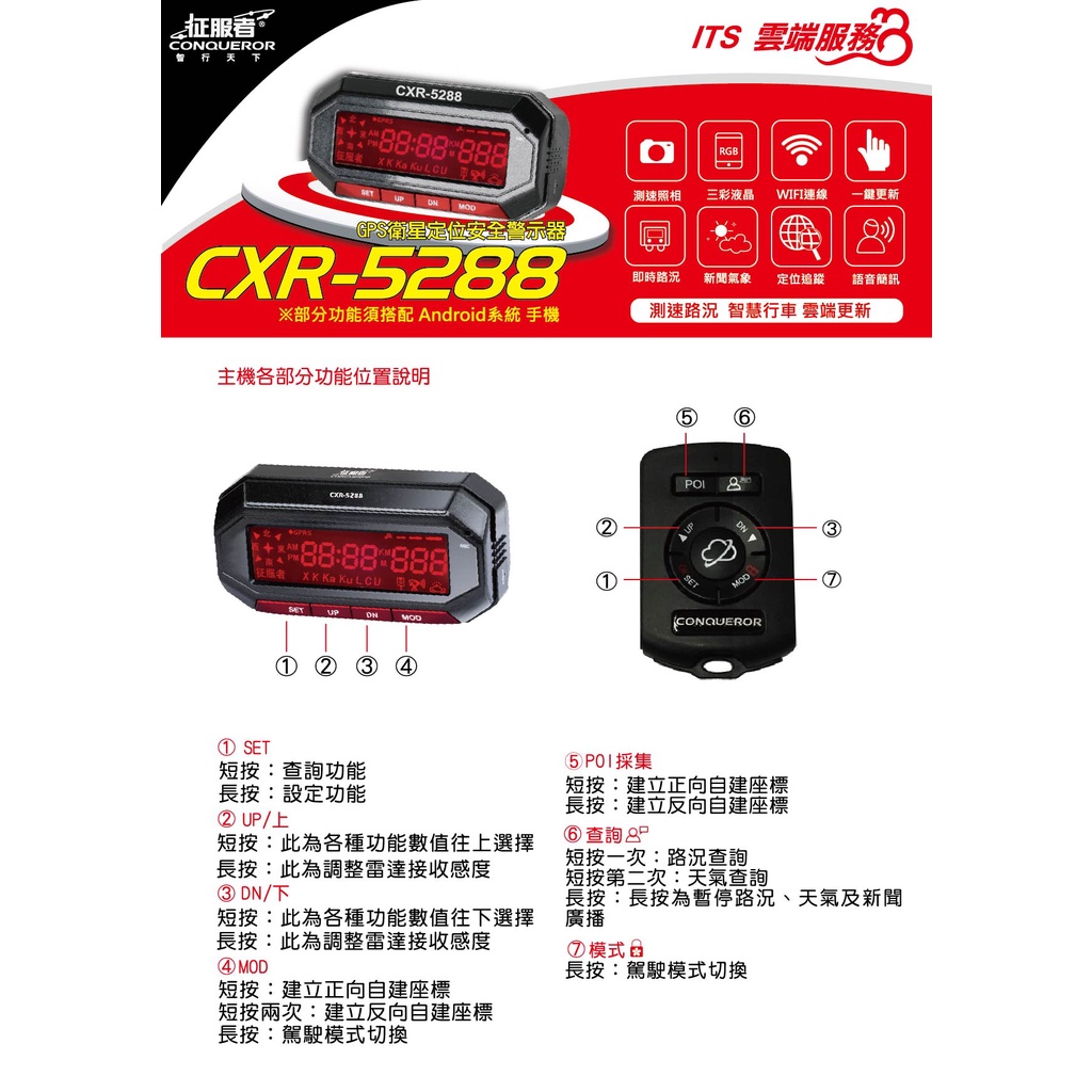 依馳國際 征服者 GPS CXR-5288 雲端服務 雷達測速器