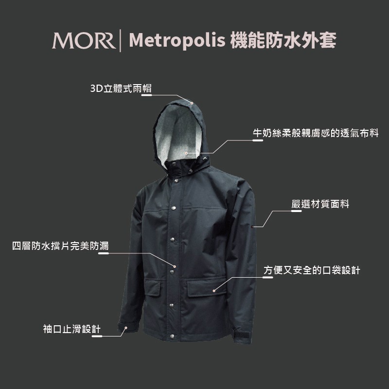 🔥NP 安全帽🔥 MORR 新版-Metropolis機能防水外套4.0 個性黑 機車雨衣 騎乘必備