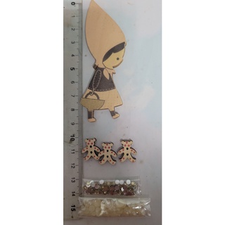 粉膚帽娃娃造型木片 DIY飾品配件 彩色卡通娃娃木片 無孔