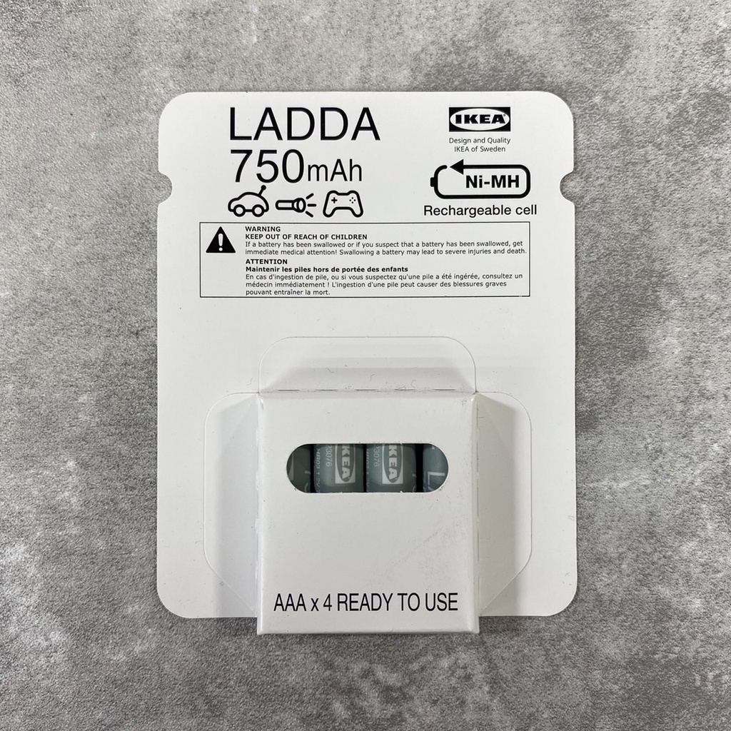 IKEA LADDA 充電電池 HR03 750mAh 4件裝(4號電池)