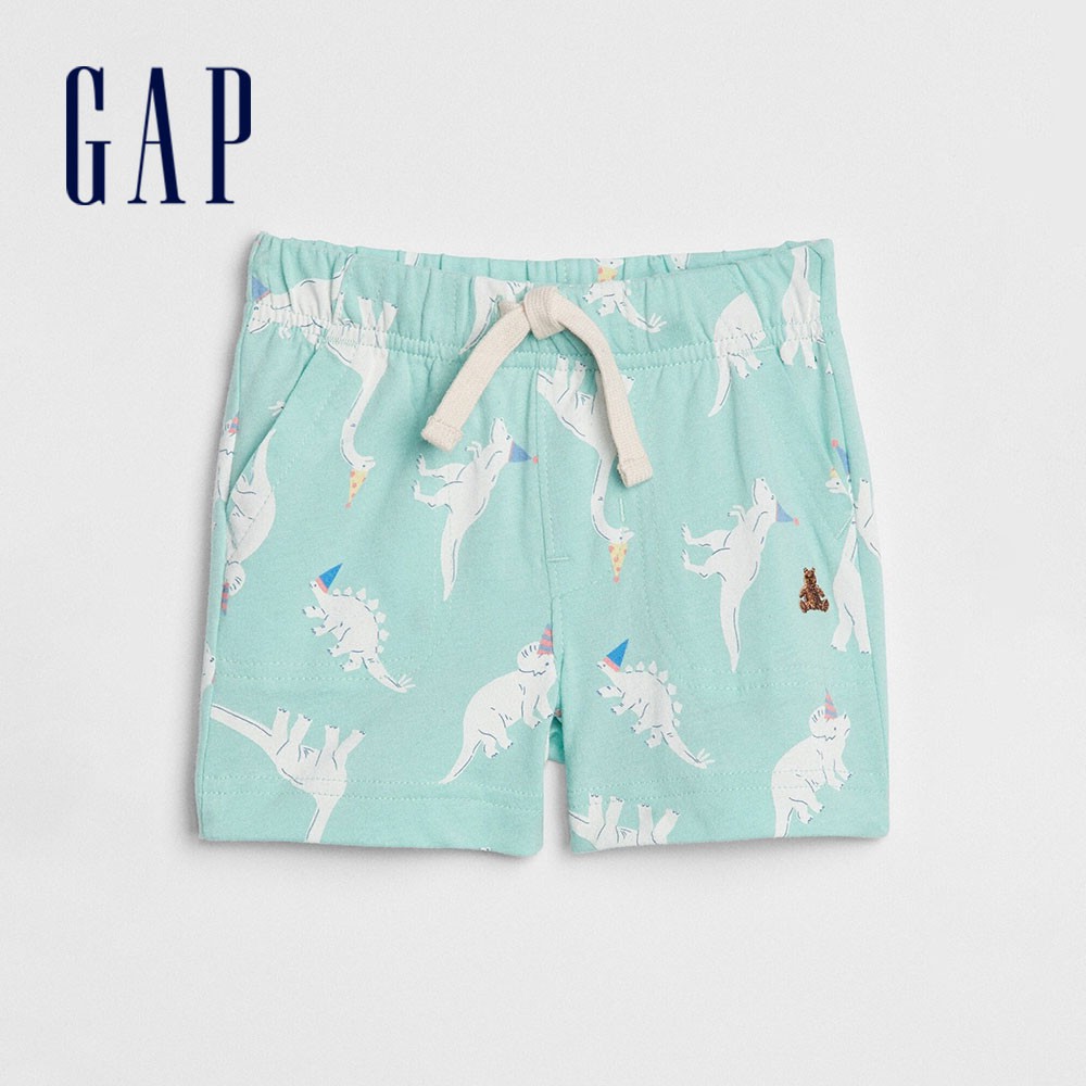 Gap 嬰兒裝 可愛印花鬆緊針織短褲-天藍色(336561)