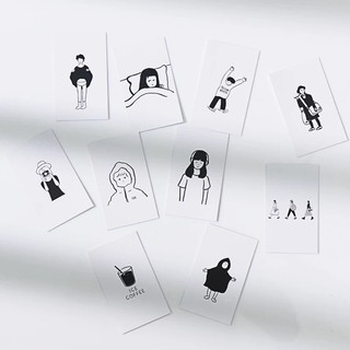 CH丨10張入 Chic韓風ins趣味卡通人物 黑白線條 房間墻面 手機 裝飾貼 卡片 拍照拍攝攝影擺拍小卡片一套