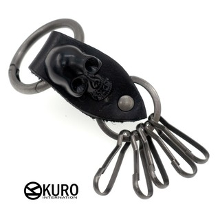 KURO-SHOP 黑色皮革骷髏頭 鑰匙圈