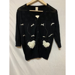 日韓風 Knit&co 愛心蝴蝶結 7分針織罩衫外套
