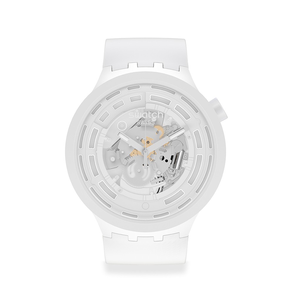 【SWATCH】生物陶瓷BIG BOLD 手錶C-WHITE 白(47mm) 瑞士錶 SB03W100