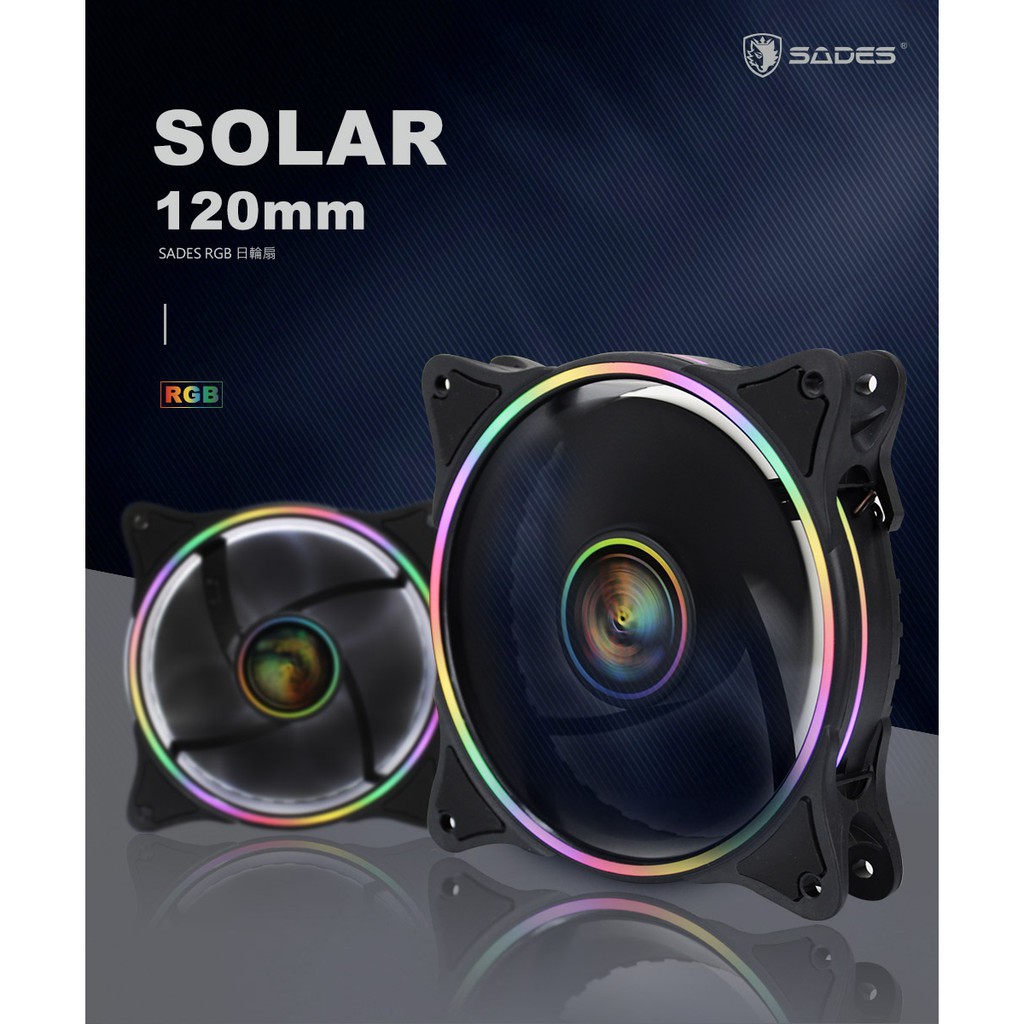 瘋狂買 立光公司貨 SADES賽德斯 SOLAR 日輪 12CM RGB LED定光風扇 1200RPM 大4pin接頭