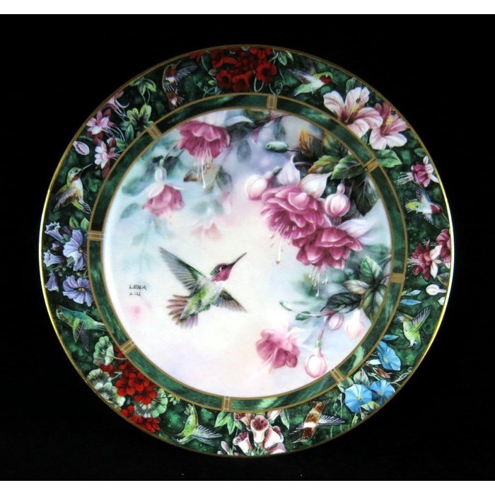 美國W S George 藝術家 Lena Liu 劉莉娜蜂鳥花卉限量瓷盤-A