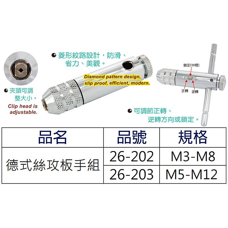 『樂趣生活』M3-M12 手用絲錐扳手 絲錐套裝組 攻牙器 攻絲器 鑽孔頭 手用攻絲組 德式絲攻板手組 26-202