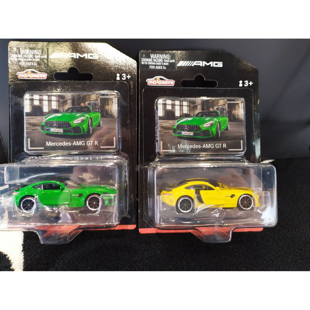 AMG GT R, C190 美捷輪Majorette 跑車 小車 模型車 綠/黃色7.5公分 收藏 車輛信息的收藏卡