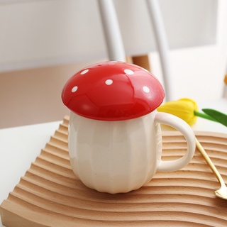 ❤茉莉優選 tiktok爆款創意蘑菇杯 馬克杯帶蓋咖啡杯喝水陶瓷杯可愛水杯家用