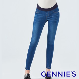 【Gennies 奇妮】COOLMAX 經典修身彈性窄管牛仔褲-藍(T4H35)孕婦褲 孕婦裝 牛仔褲 託腹褲 長褲孕婦