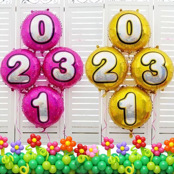 ☆芊宸☆18吋 金色/粉色鐳射面數字0~9圓形鋁箔氣球 派對佈置 DIY鋁膜氣球 生日慶生派對布置 生日氣球