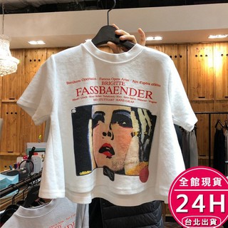 【梨卡】隔日到貨 衣服 圖案 T恤 上衣 女裝 女生衣服 短版 短袖上衣 夏天衣服 寬鬆上衣 BR1133【現貨24H】