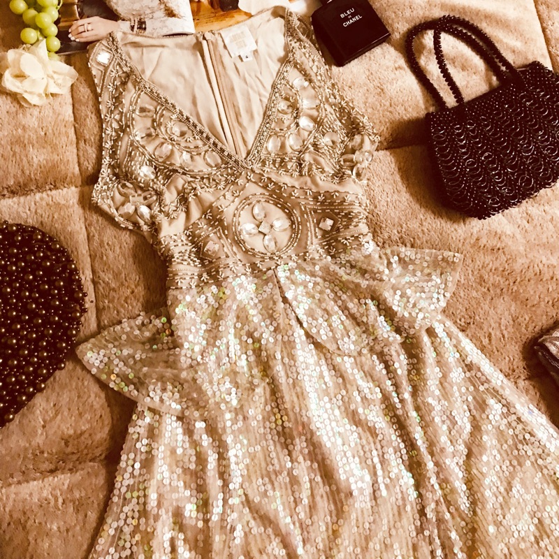 專櫃品牌ANNA SUI 皇室蠶絲網紗寶石亮片重工絕版極美洋裝