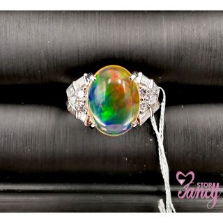 ♤FeiFei工藝♡天然寶石✡貴珠寶頂級2. 97克拉💎高淨度全游彩水晶蛋白石歐泊鑲鑽戒指（天然的畢卡索油畫）結婚紀念