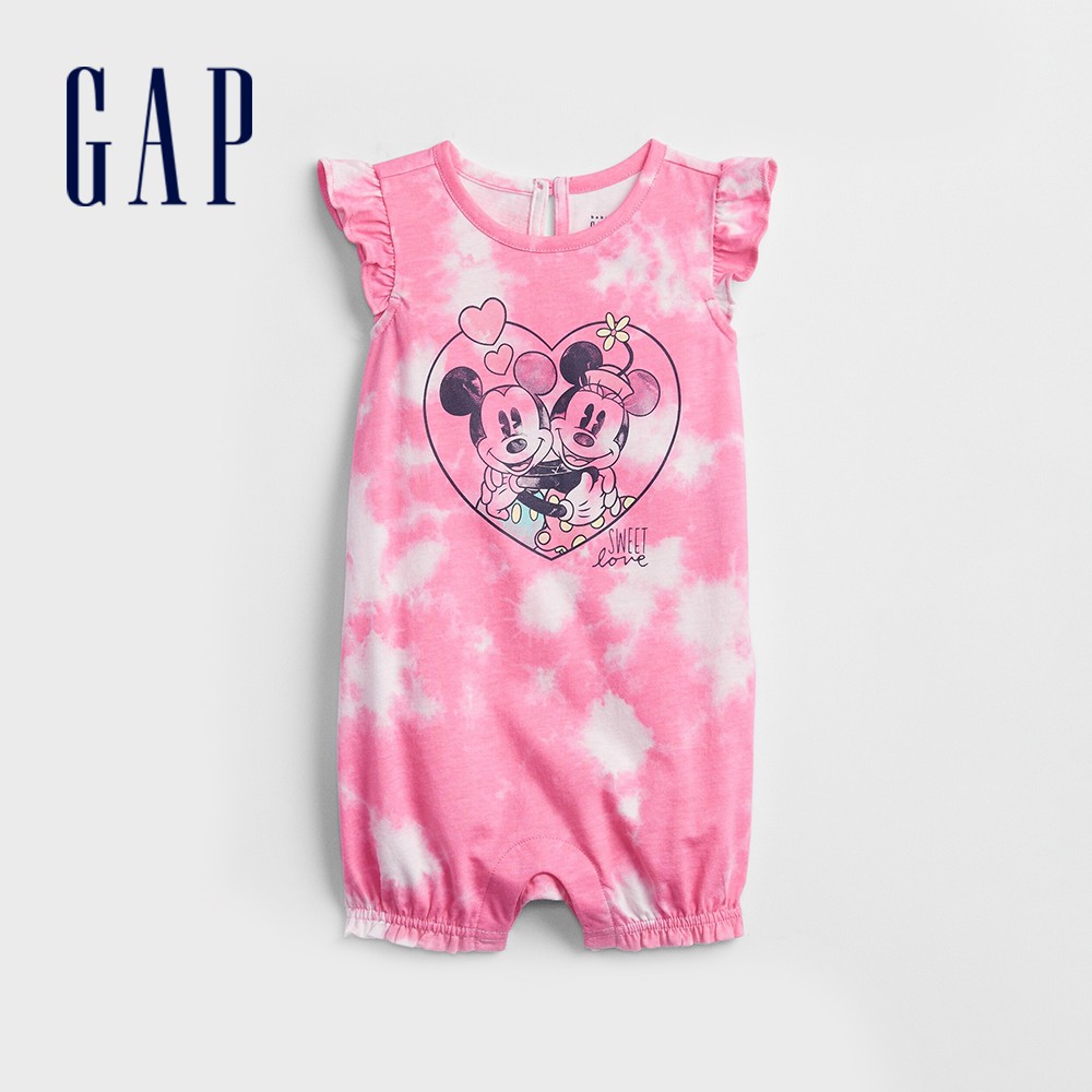 Gap 嬰兒裝 Gap x Disney迪士尼聯名 荷葉邊無袖包屁衣-粉色印染(765095)