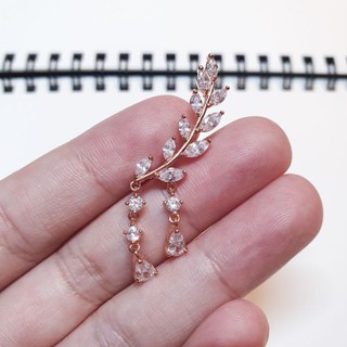 韓國飾品 | 精緻玫瑰金葉片造型水鑽綴飾單只耳環