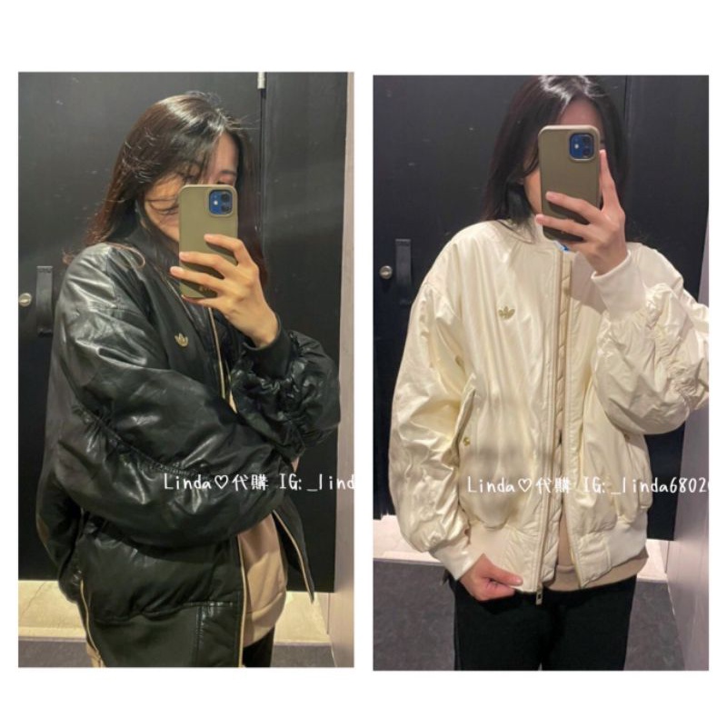 Linda❤️代購 ⚠️ Adidas 飛行外套 米白 皮革 金屬三葉草 教練外套 女款 白HG6673 黑HG6672