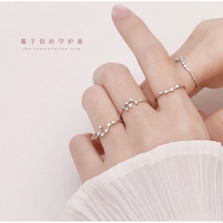 韓版s925銀戒指 小清新簡約鑲鑽十二星座開口戒指