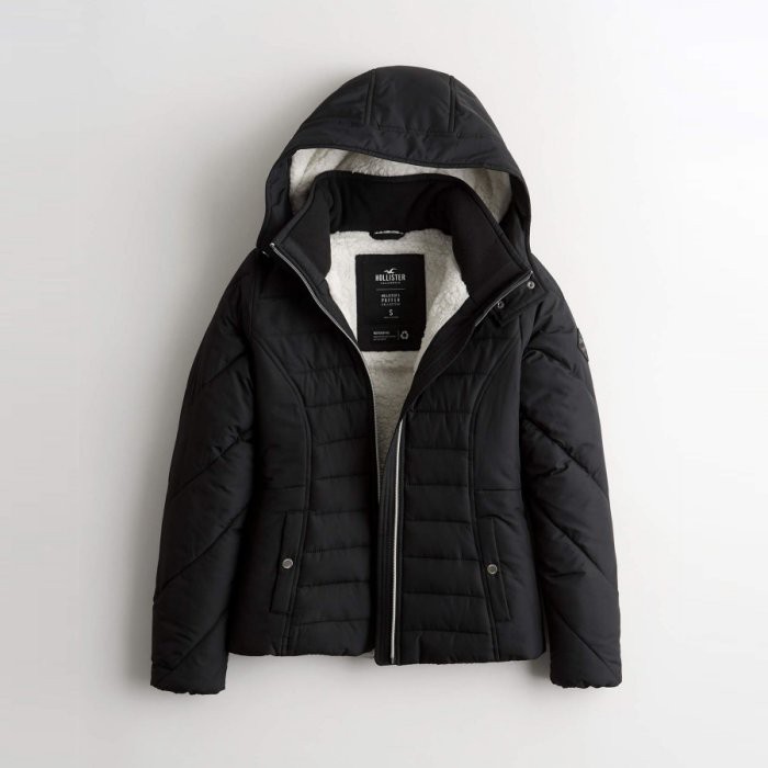 【HOLLISTER Co.】【HCO】HC女款鋪棉外套修身羔毛黑 F02201212-21