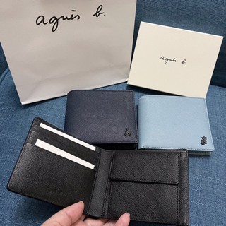 全新 保證真品 agnes b 黑色 深藍色 藍色 淺藍色 蜥蜴 牛皮 防刮 男用 短夾 皮夾 6卡 正品 日本限定
