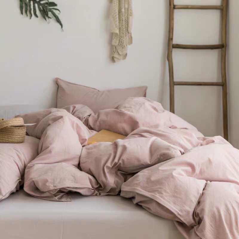 7色/簡約雙色水洗棉純棉床包組 素色床單被套枕套 ikea床墊尺寸 單人床包 雙人床包 雙人加大床包 北歐風格