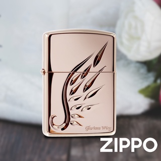 ZIPPO 精雕玫瑰金色羽翼(加厚版)防風打火機 日本設計 官方正版 現貨 限量 禮物 送禮 終身保固 ZA-5-32D