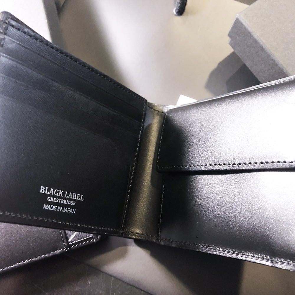 BURBERRY 日本黑標CRESTBRIDGE 頂級日本製金屬銘牌經典格紋零錢袋雙鈔 