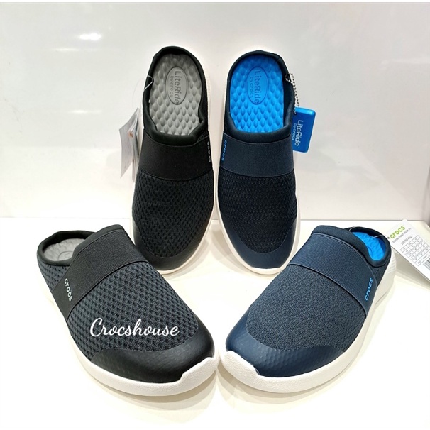 (高品質)Literide 網眼穆勒鞋 Crocs 樂福鞋高品質、黑色、海軍藍、男鞋 - Crocs House