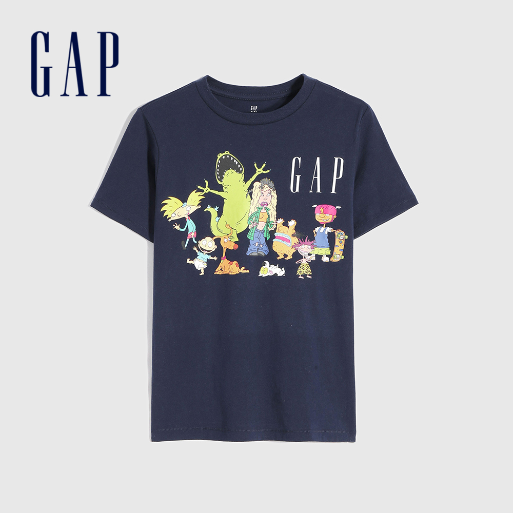 Gap 男童裝 Logo卡通印花短袖T恤-海軍藍(886969)