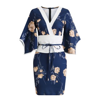 臺灣公司❤️開發票 新款 復古大花朵 改良和服 修身包臀 連衣裙 辦趴 主題趴 角色扮演 足浴 和服 改良版 性感情趣