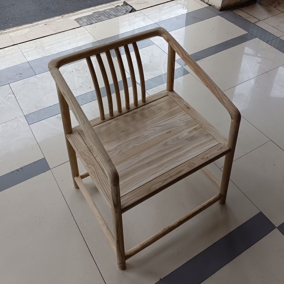 【新中式椅 復古椅】新中式圈椅實木仿古靠背椅南榆木圍椅官帽椅辦公椅餐椅白胚梳背椅