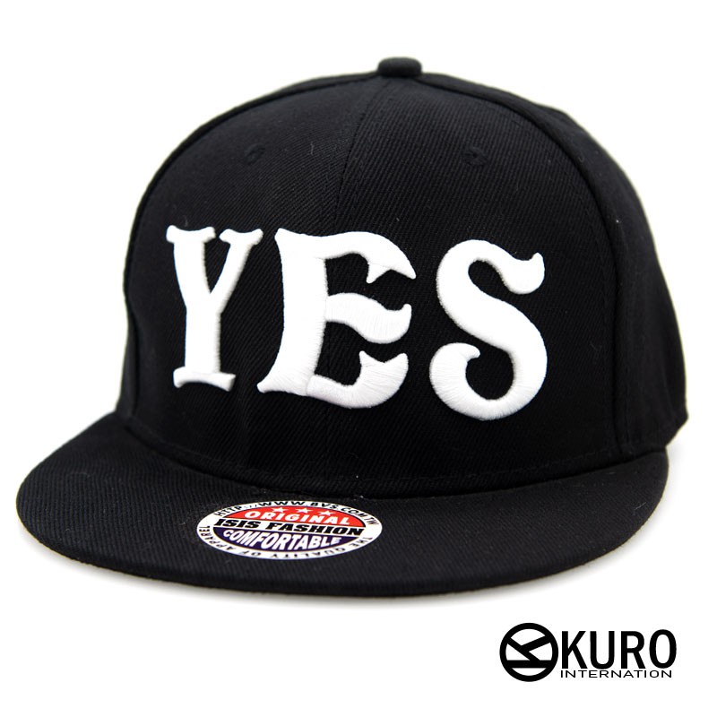 KURO-SHOP黑色YES電繡潮流板帽棒球帽