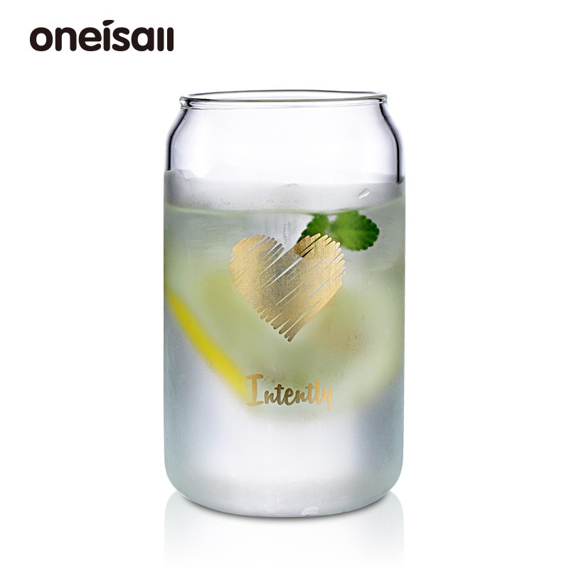 ONEISALL 400ml 創意玻璃水杯 牛奶檸檬可樂杯 家用少女可愛網紅大容量ins風簡約 （送吸管 杯刷）