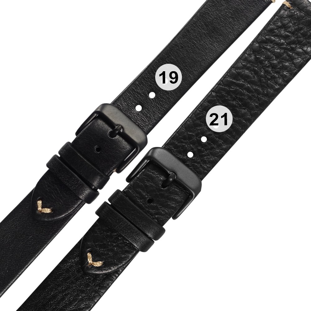 Watchband / 19.21mm / 各品牌通用 經典復刻 舒適百搭 真皮錶帶 鍍黑不鏽鋼扣頭 黑色