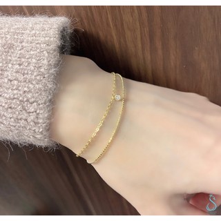 SUMMER 銀飾💫［925純銀] 簡約單鑽雙層手鏈 純銀手鍊 純銀飾品