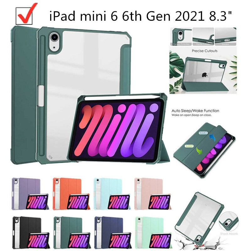 適用於 iPad mini 6 第 6 代 2021 8.3 英寸皮革智能 iPad 保護套帶筆架