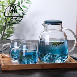 可開發票 觀山冷水壺 造型玻璃杯壺組 一壺四杯 冷水壺 底部山形水杯 日式簡約 果汁杯壺組 大容量AUDE客滿來