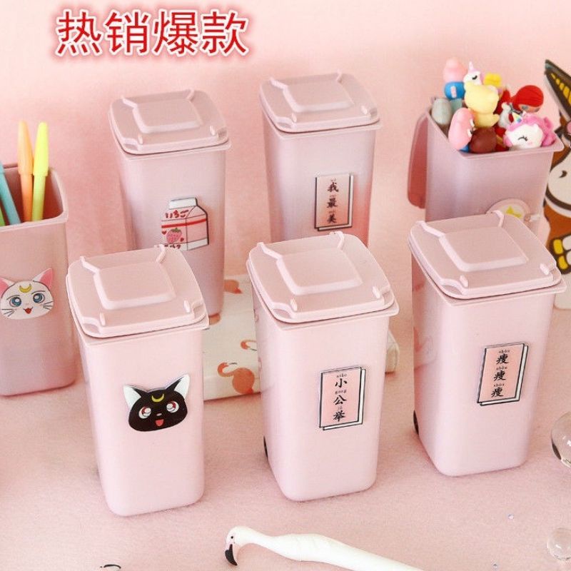 全新 日韓筆筒 粉色垃圾桶 造型筆筒 桌面收納桶 垃圾桶收納