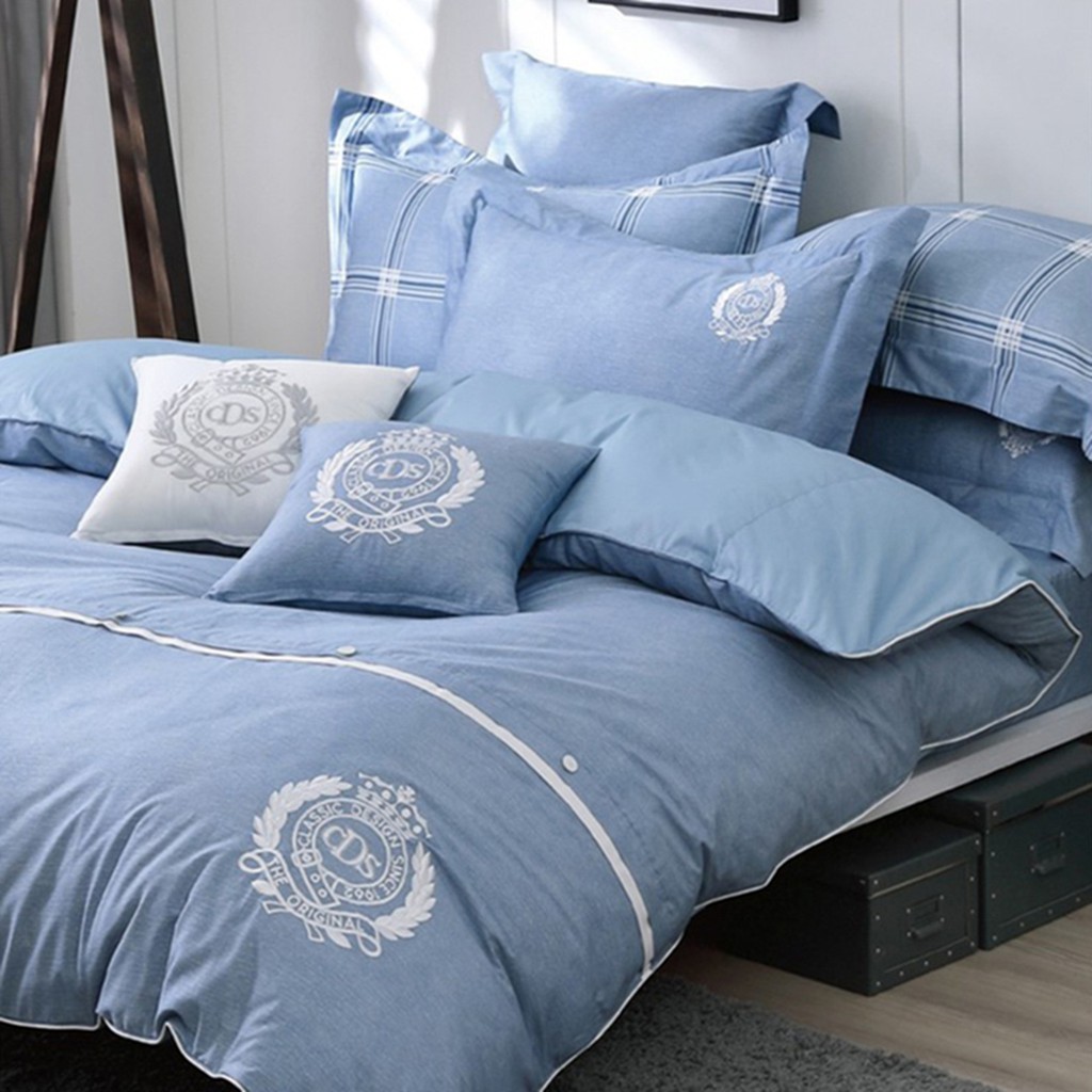 40支精梳棉【牛仔-藍】床包枕套組 床包兩用被套組 床罩組 雙G-8938 台灣製 嫁妝