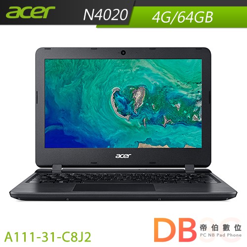 ACER A111-31-C8J2 黑色 11.6吋 筆電(N4020/4GB/64G EMMC/Win10)