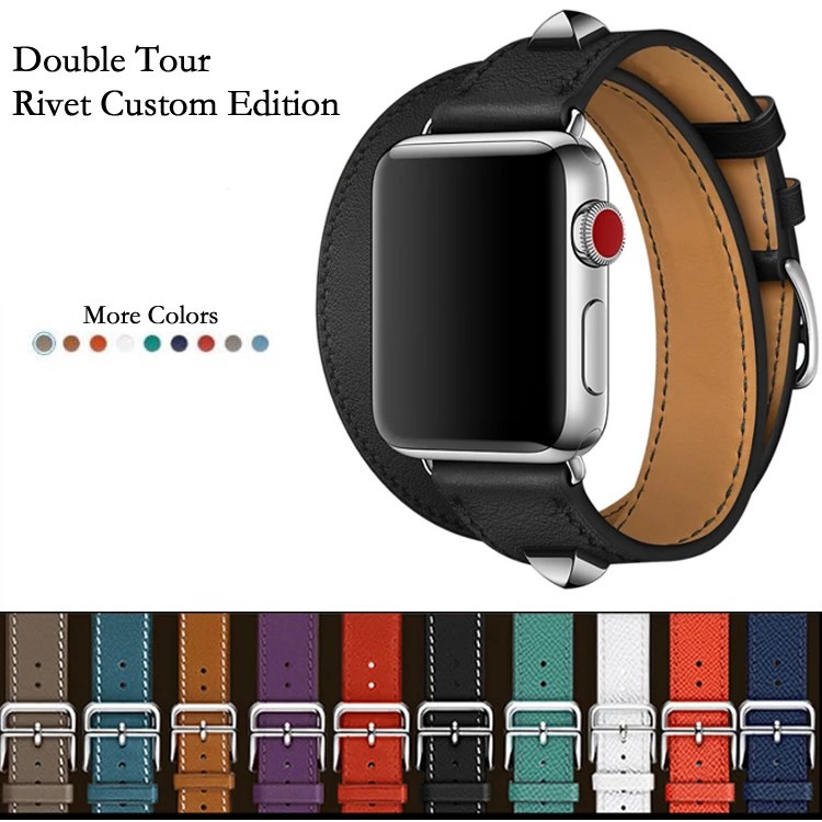 【娟娟】【台灣直發】黑扣 Apple Watch Series 5 4 3 2 1愛馬仕真皮錶帶 蘋果手錶頭層小牛皮替換