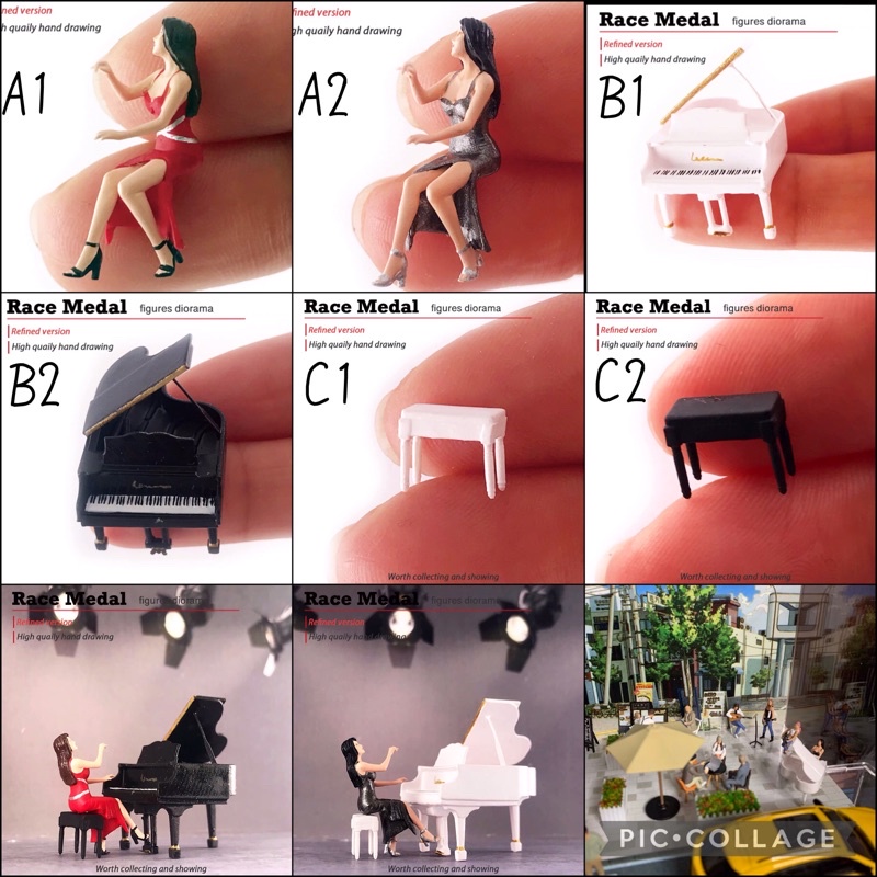 「Q吉模型小舖」1:64場景人偶 場景擺設 鋼琴家系列