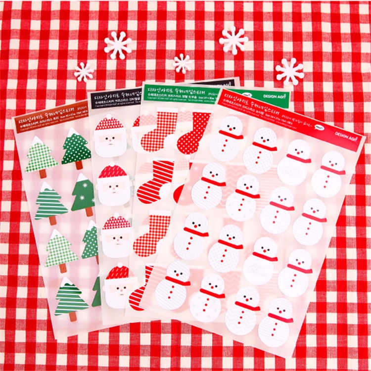【娜恩小舖】聖誕節 封口貼紙聖誕老人 雪人(16枚) 包裝貼紙 封口貼(QA304)