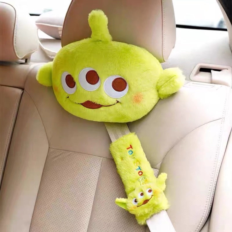 玩具總動員卡哇伊 三眼怪汽車頭枕座椅護頸枕腰枕靠 可愛毛絨車內飾品