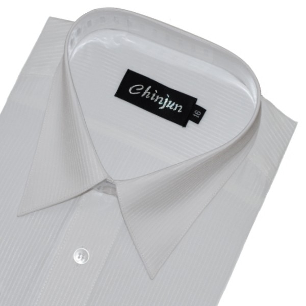 【CHINJUN大尺碼】抗皺襯衫-長袖，白底白條紋，款式編號: 8026，大尺碼18.5吋，19.5吋，20.5吋