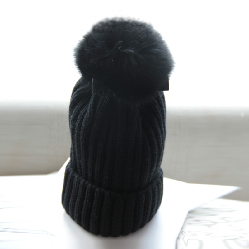 黑色狐貍毛球帽子女冬季韓版保暖毛線帽貉子球皮草帽顯瘦護耳帽潮
