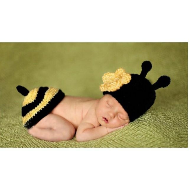 🔼現貨🔼蜜蜂🐝套裝 帽子 手工帽 拍照 拍攝道具 滿月照 造型服 毛線帽 嬰兒 毛線 幼兒