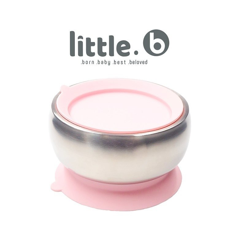 (新品)美國 Little.B 316不鏽鋼餐具系列｜雙層不鏽鋼吸盤碗-甜美粉